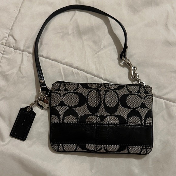 Coach Signature Collection Black and Gray Mini Wristlet - Picture 2 of 7